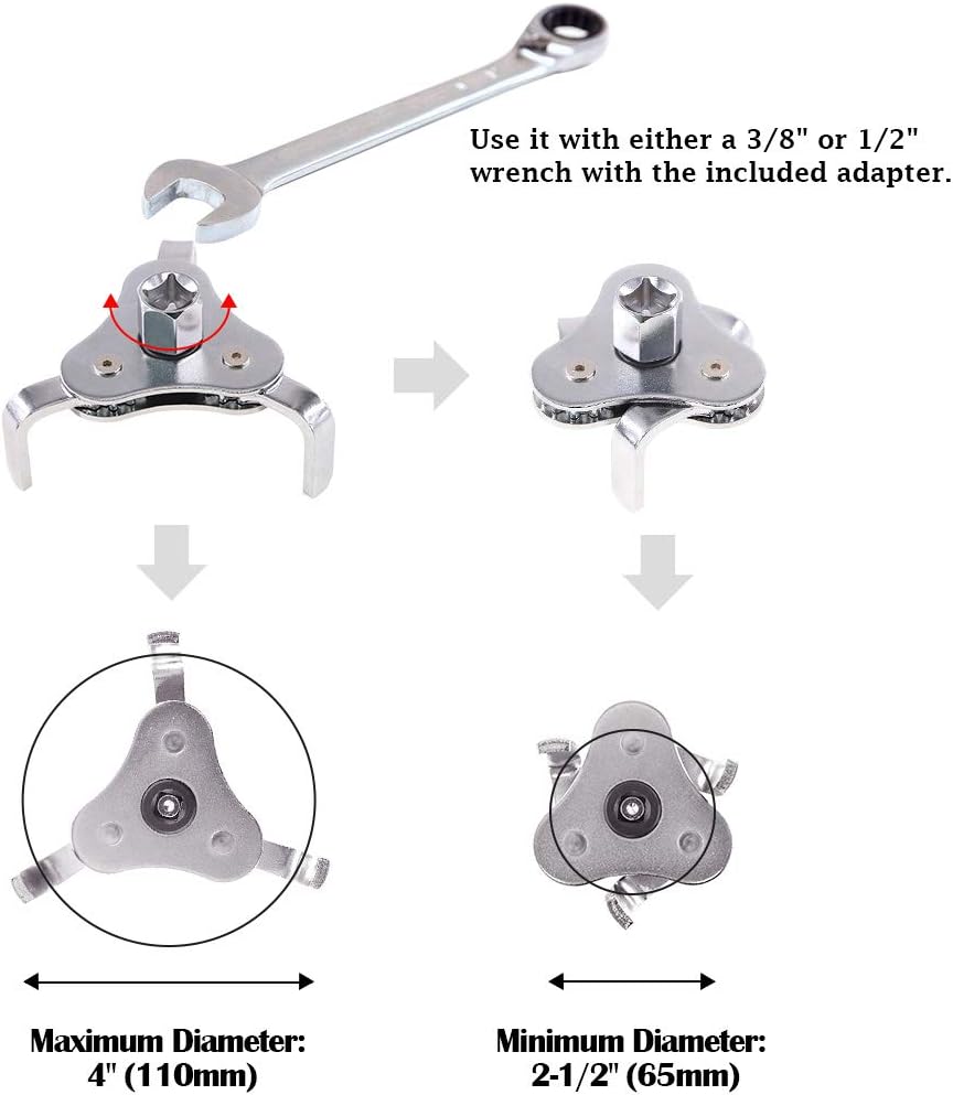 Keadic 2 Pieces 12 Inch Long Handle Oil Filter Plier and Universal Adjustable 3 Jaw 2 Way Oil Filter Wrench Remover Tool Set Perfect for Motorcycles Cars Trucks and More - Image 4