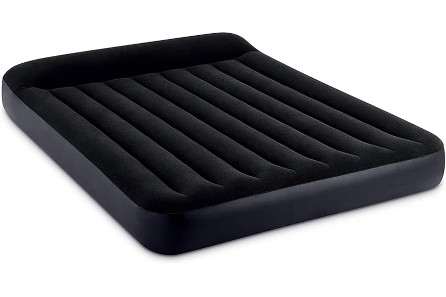 INTEX 64149ED Dura-Beam Standard Pillow Rest Air Mattress: Fiber-Tech – Queen Size – Built-in Electric Pump – 10in Bed Height – 600lb Weight Capacity