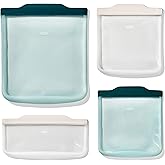 OXO Good Grips Silicone Reusable Bags – 4 Piece Starter Set - Oat/Lagoon