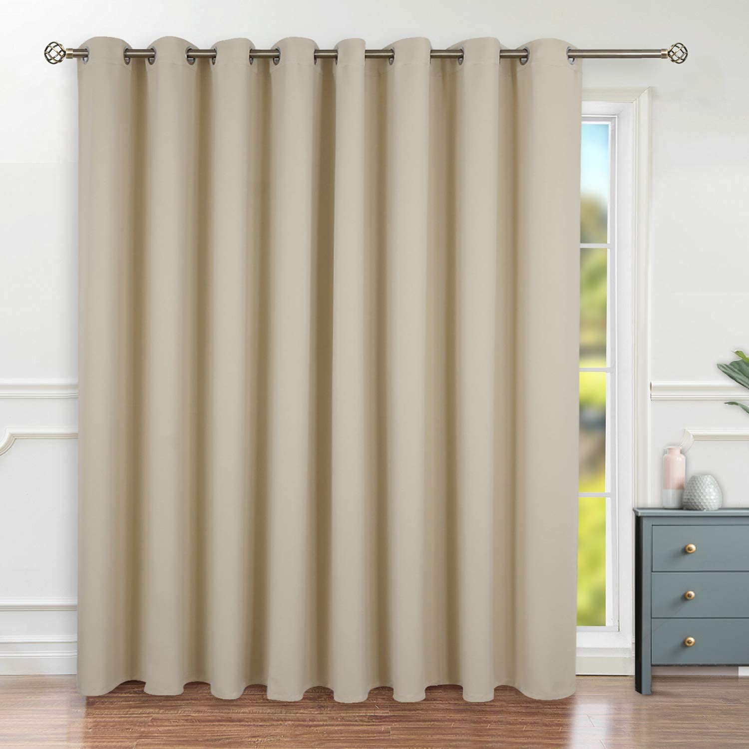 Photo 1 of BGment Fashion Sliding Door Curtain 180 X 96 Inches, Wide Thermal Blackout Curtains Room Darkening Room Divider Window Curtain, 1 Panel, Beige, 96 Length X Wide 180