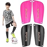 2 Pair Soccer Shin Guards Kids Youth, Shin Pads for 3-15 Years Old Boys and Girls Football Games EVA Cushion Protection Reduce Shocks and Injuries Lightweight Equipment