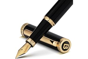 BEILUNER Black Fountain Pen,Stunning Luxury Piano Lacquer,24K Gilded Nib(Medium),Gorgeous 24K Gold Finish,German Schneider Converter, Gift for Men&Women-Elegant, Reliable,Professional Pens for Writing