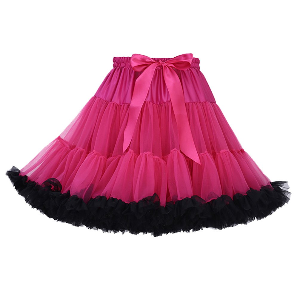 ISSHE Womens Ruffled Tulle Skirt Tutu Skirts Adult Ruffle Tiered Tutu Skirt Petticoat Fluffy Layered Frilly Tulle Skirts Tutus Petticoats Ballerina Puffy Tutu Costumes Pettiskirt Bowknot Bubble