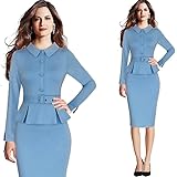 Hemlock Office Lady Dress Elegant Formal Dress Tunic Lapel Dress Turndown Collar Dress Party Midi Dress (S, Blue)