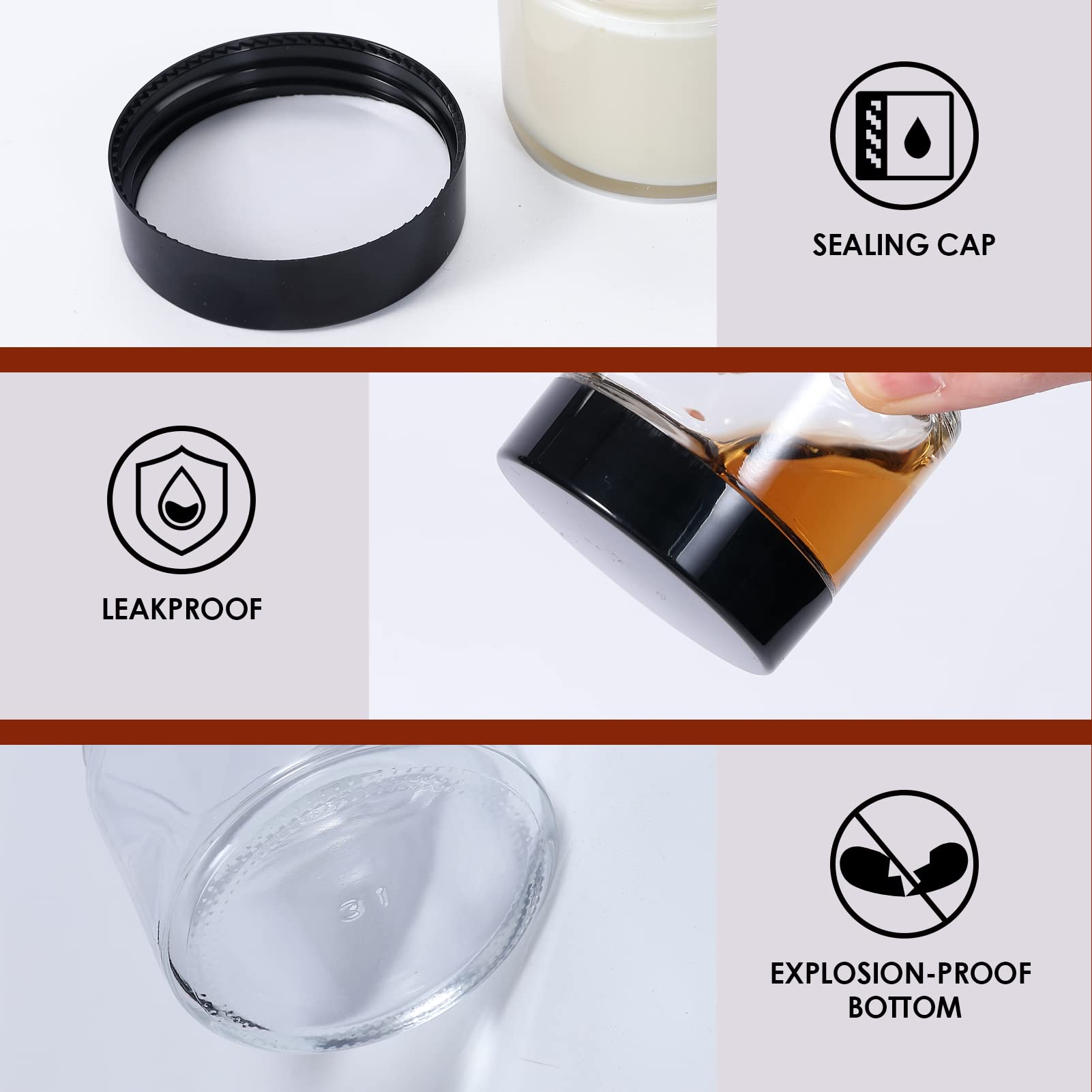 11 Hoa Kinh 1oz Glass Jar with Lid, Hoa Kinh 40 Pack Clear Round Containers Cosmetic Glass Jars with Inner Liners and Black Lids Travel Jars for Storing Lip and Body Scrub, Lotion, Body Butter, Bath Salts, Liquid