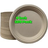 Compostable Paper Plates, 9 Inch, 125 Pack