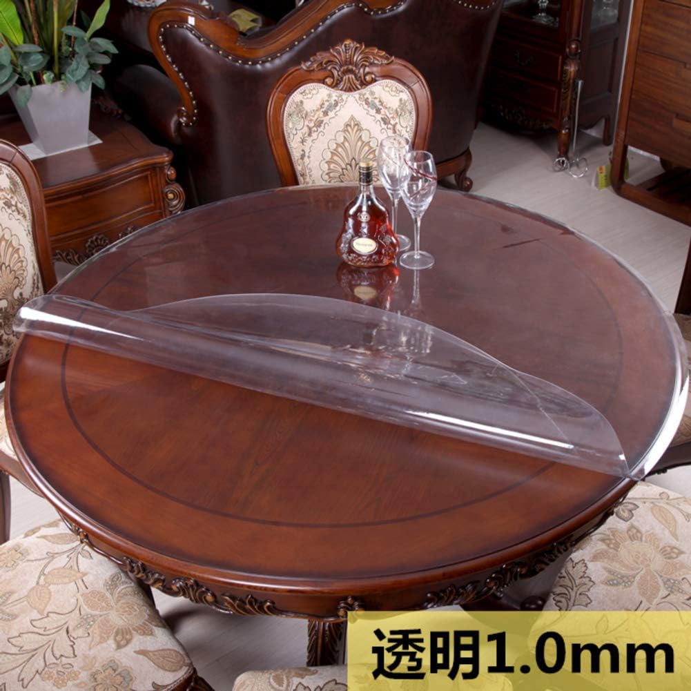 Nclon Round Pvc Vinyl Table cover, Desk Tabletop Protector Clear Plastic Tablecloth, Thicken Waterproof Wipeable Protective Pad-Transparent 1.0mm diameter 130cm