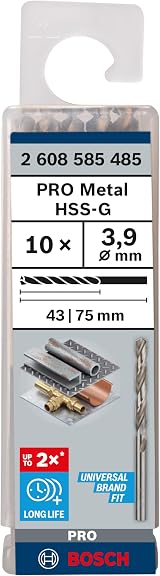 Bosch 10x PRO Metal HSS-G Twist Drill Bit Ø3.90mm Pack of 10 view 2