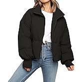Women’s Winter Cropped Puffer Jacket Coat Casual Quilted Baggy Long Sleeve Zip Down Jackets Outerwear