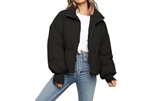 SXGYH Women’s Winter Cropped Puffer Jacket Coat Casual Quilted Baggy Long Sleeve Zip Down Jackets Outerwear