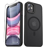 YENAPOON for iPhone 11 Case, Matte Magnetic Phone Case, Black | Fit for Magsafe, Screen Protector Included, Translucent Frosted Slim Shockproof Protective Cover