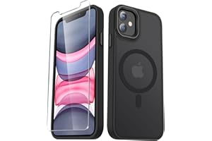 YENAPOON for iPhone 11 Case, Matte Magnetic Phone Case with 1 Screen Protector, Compatible with Magsafe, Translucent Frosted Slim Shockproof Protective Cover for iPhone 11 6.1 inch, Black
