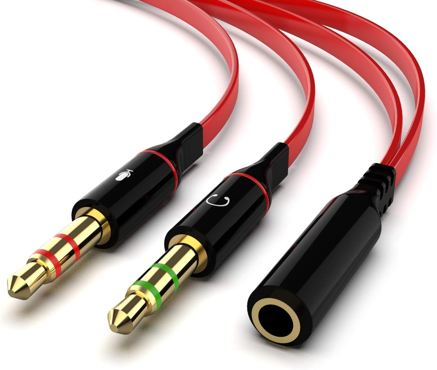 Maeline Headphone Splitter Adapter for Computer 3.5mm Female to 2 Dual 3.5mm Male Headphone Mic Audio Y Splitter Cable Smartphone Headset to PC Adapter (2 Pack, Red)