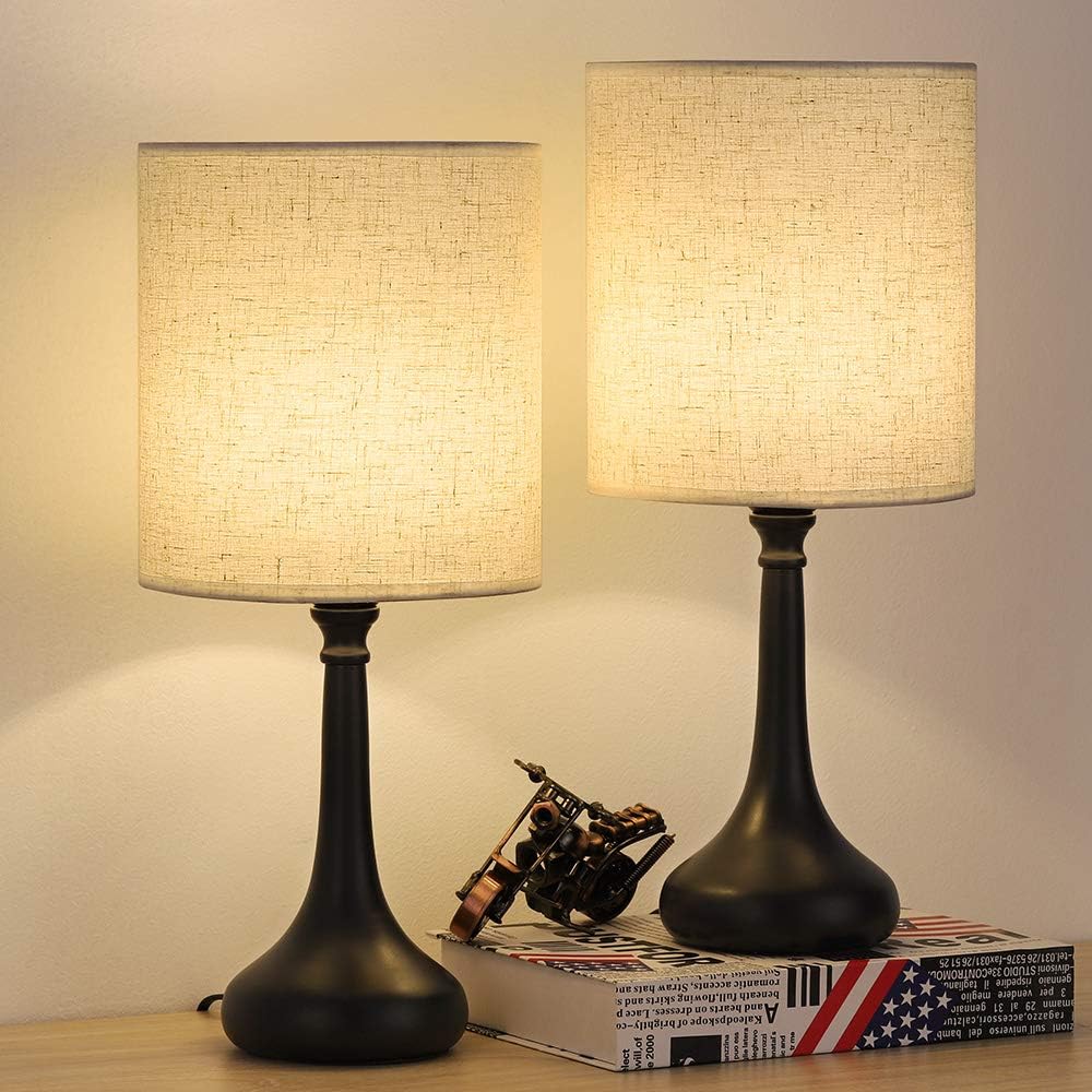 Amazon Com Bedside Table Lamps Set Of 2 Small Nightstand Lamps Set Modern Desk Lamp With Linen Fabric Shade For Bedrooms Girls Room Living Room Kids Room Dorm Black Home Improvement