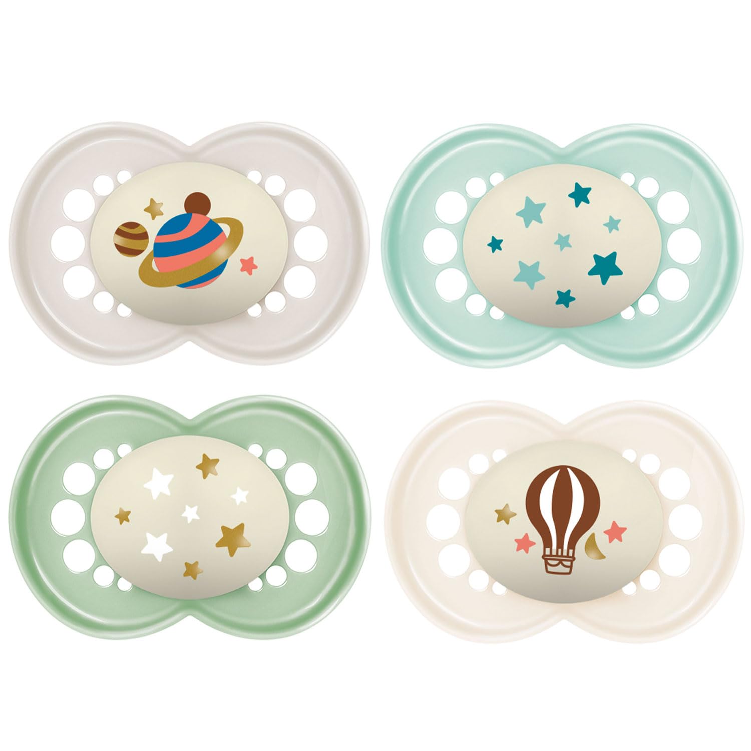 MAM Night Soothers Silicon 16+, pack of 4, glow in the dark