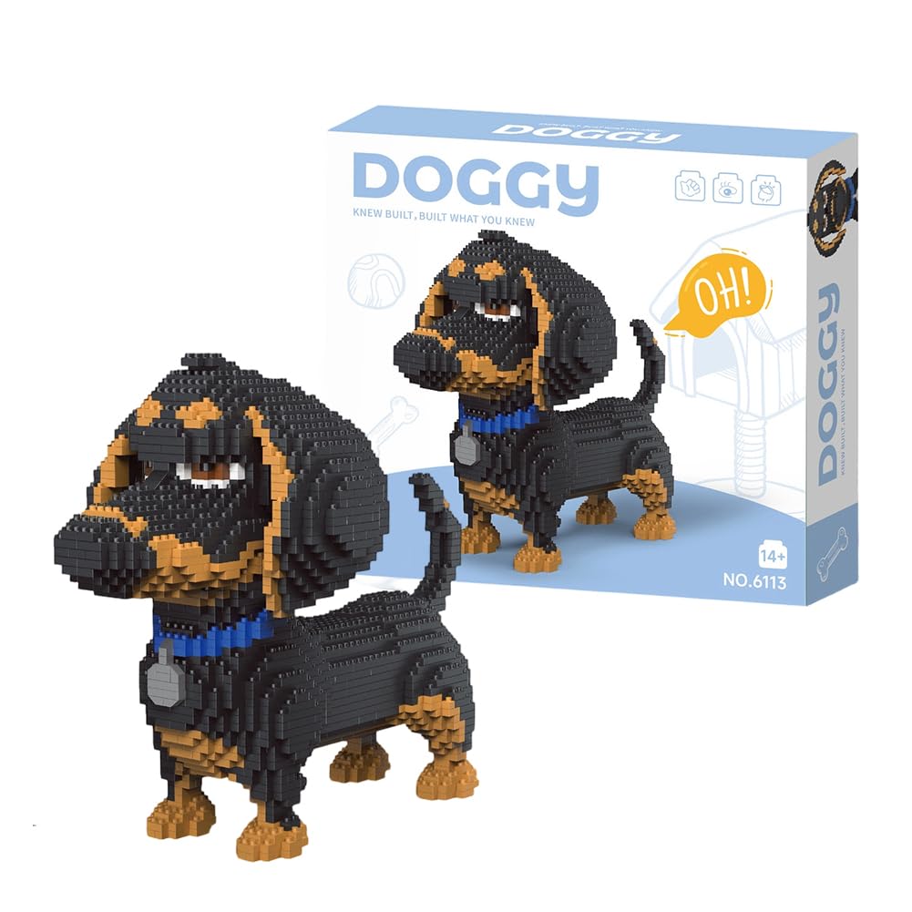 Dachshund Block Kit, Animal Dog Building Bricks Set, Perfect Birthday for Dog Lovers Adults, Creative Diy Construction Toys Figure (black2)