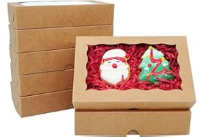 XINHPKGG 25 Pack Christmas Cookie Boxes 7" x 4 3/8" x 1 1/2" Inches: Bakery Boxes with Window, Treat Boxes, Strawberry Boxes, Dount Boxes for Chocolates Strawberries, Candy, Dessert-Kraft Paper