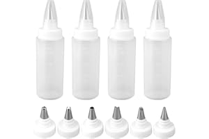 4pcs Royal Icing Squeeze Bottles for Cookie Decorating, with 6 Different Tips Frosting Piping Kit Pancake Art Supplies Squeez