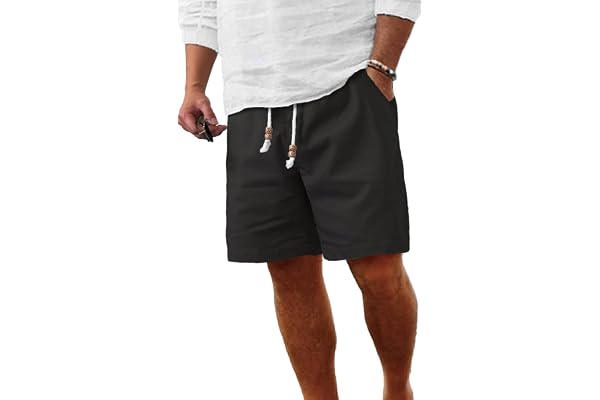Comdecevis Men's Linen Shorts Casual Elastic Waist Drawstring Summer Beach Vacation Yoga Golf Shorts with Pockets