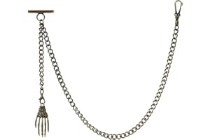 ZTA Men's Albert Chain Pocket Watch Curb Link Key Chain 2 Hooks with Antique Skeleton Ghost Claw Pendant Design Charm Fob T Bar