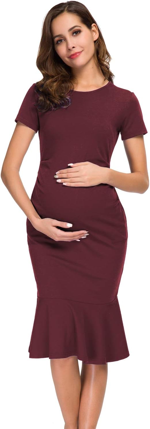 Women's Maternity Dress Bodycon Elegant Mermaid Flare Ruffle Dresses Pregnancy Clothes for Bridal or Baby Shower