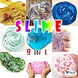 HSETIY Super Slime Kit - 9 Styles Slimeï¼ˆ2.5 oz each,total 22.5ozï¼‰ with Colorful Foam Balls, Gold sand Decoration, Pearl Decoration, Golden sand Glitter Shake Jars for DIY Slime