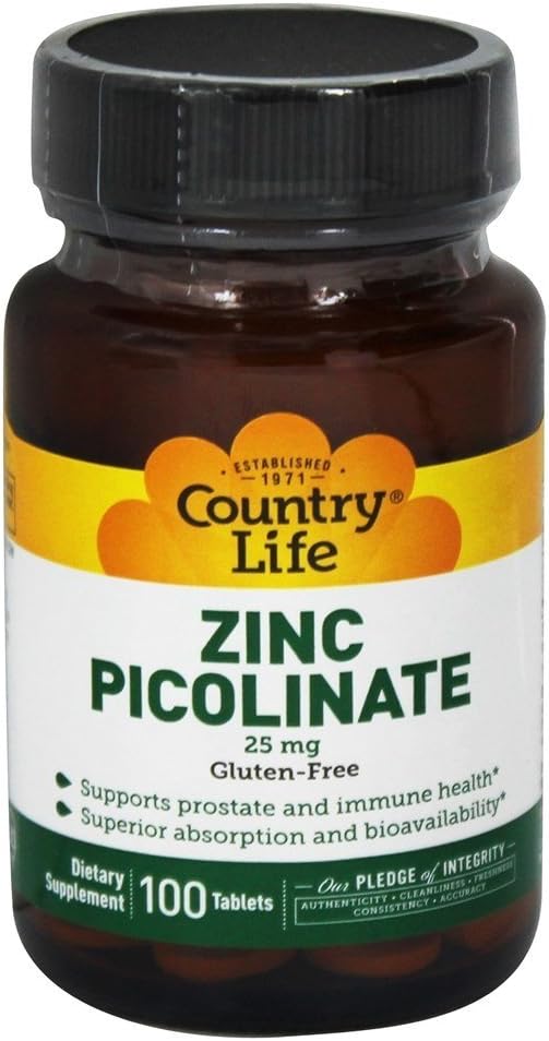 Country Life Zinc Picolinate 25 mg - 100 Tablets - Supports Prostate and Immune Health - Superior Absorption: Health & Personal Care