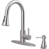 VXV Kitchen Faucet with Soap Dispenser, 3 Modes Kitchen Faucet with Pull Down Sprayer, Stainless Steel Sink Faucet for Farmhouse, Bar, and RV, with Deck Plate and 1/2'' Adapters
