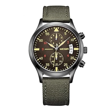 MEGIR Japanese Quartz Chronograph Luminous Canvas Band Wrist Watch for Men 2021 - Army Green