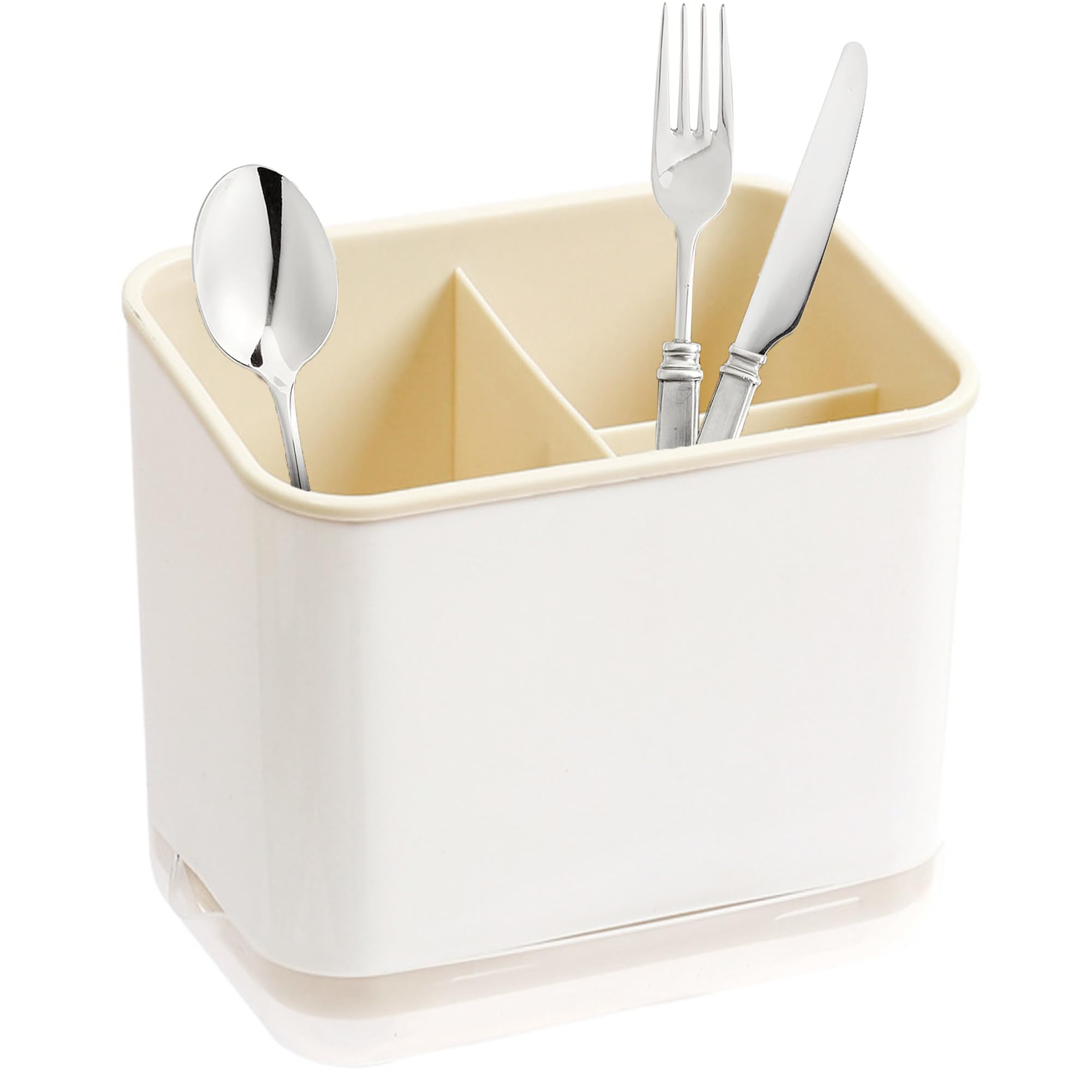 XFLYP Utensil Holder Cutlery Drainer Sink Caddy, 3 Compartments with Drainer, Cutlery Holder for Kitchen and Bathroom Storage Plastic Tableware Storage Drain Box Sink Cleaning Up (Yellow) โ image 1
