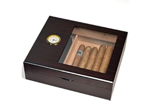 Slege Cigar Humidor, Humidor Cigar Box for Cuban Cigars,Glass-Top Humidor Spanish Cedar-Cigar Case,Humidor Cigar Humidifier,Divider,Hygrometer,Cigar Accessories(10-30 Cigars) Man's Gift