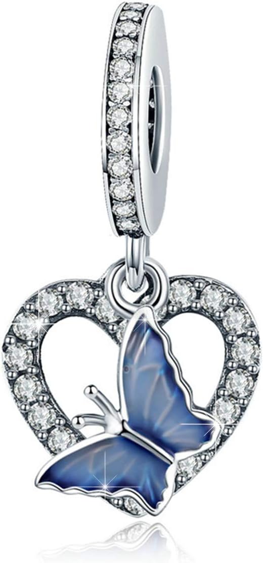 BAMOER 925 Sterling Silver Dangle Charms Pearl Cubic Zirconia Charm Beads for Women for Bracelet Necklaces