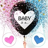 Sweet Baby Co. Jumbo 36 Inch Baby Gender Reveal Balloon | Big Black Balloons with Pink and Blue Heart Shape Confetti Packs for Boy or Girl | Baby Shower Gender Reveal Party Supplies Decoration Kit