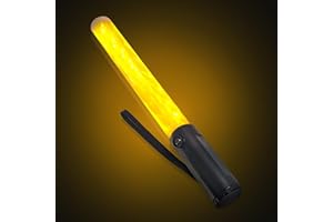 ELLUMIN Traffic Wand, 14-inch Yellow Traffic Control Baton with 3 Flashing Modes, Night Safety Signal LED Wand with White LED on Top for Airport Marshaling, Parking, Car Directing, Outdoor Camping.