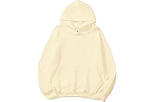 Lauweion Women Solid Basic Fleece Letter Loose Hoodie Sweatshirt Long Sleeve Kangaroo Pocket Drop Shoulder Pullovers Top