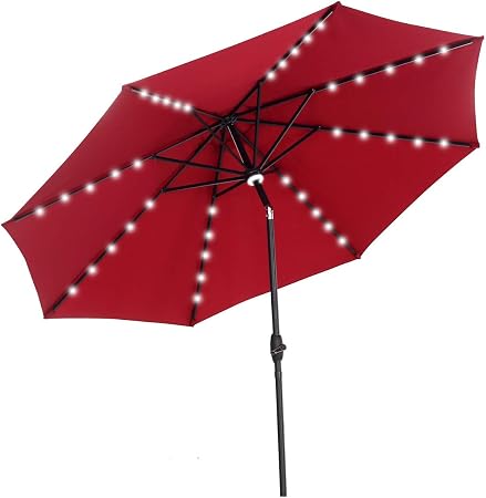 Amazon Com Ovastlkuy 10ft Solar Led Patio Umbrella 40 Led Lighted Outdoor Umbrella For Garden 10ft Wine Red Garden Outdoor