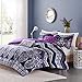 Intelligent Design Cozy Comforter Casual Damask Design Modern All Season Bedding Set with Matching Sham, Decorative Pillow, Full/Queen, Adley Purple, 5 Piece