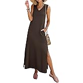 ANRABESS Womens Summer Casual V Neck Sleeveless Tank Maxi Dress Split Wrinkle-Free Beach Vacation Sundress Cruise Outfits