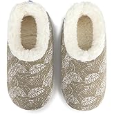 Snoozies Botanical Leaves House Slippers for Women Indoor Non Slip Cozy Bedroom Shoes Fuzzy Slipper Socks
