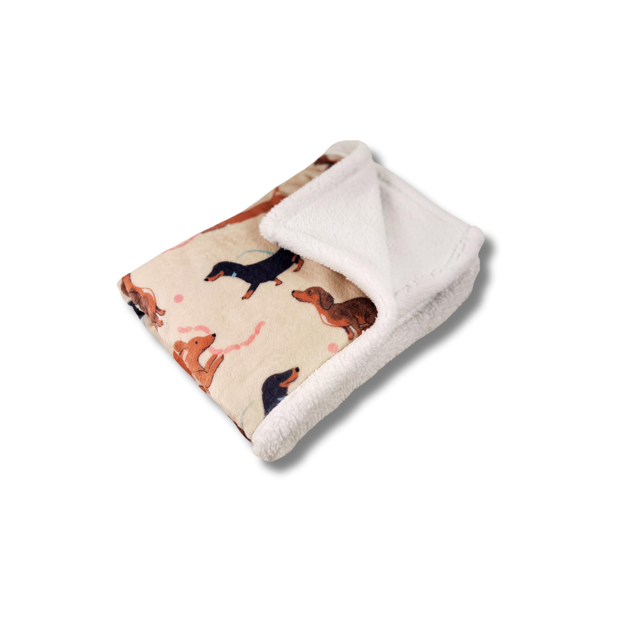 P Dot Wolf Cute Creations Dog Blanket Throw Reversible Dog Printed Blanket for Kids Teens Adults Dogs Soft Warm Microfiber Fleece Solid Blanket for Bed, Couch and Travel (Small 110 x 68cm, Dachshund)