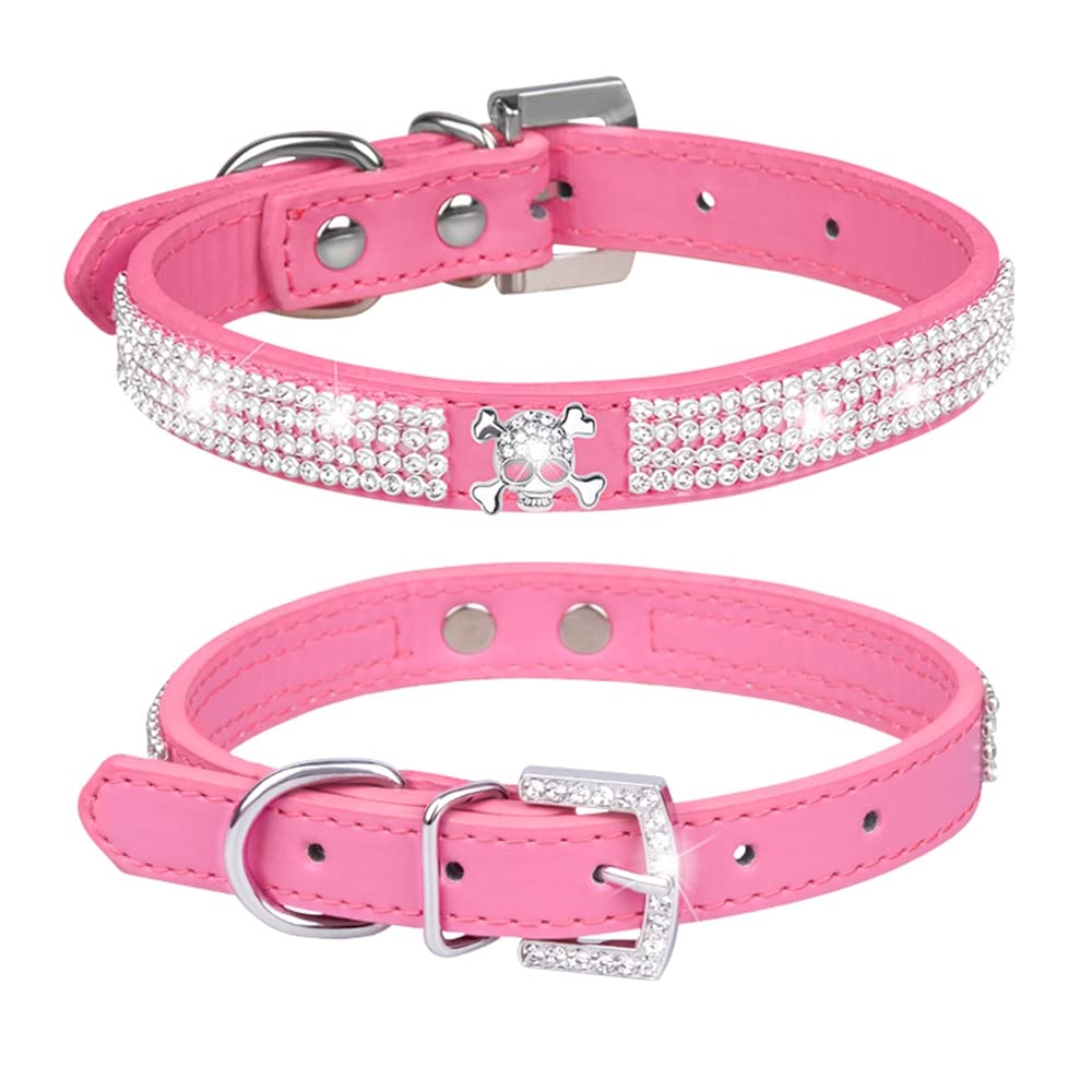 haoyueer Cute Dazzling Sparkling Elegant Fancy PU Leather Bling Rhinestone Crystal Jeweled Pet Cat Dog Puppy Collar … (S, Hot Pink-2) — image 1