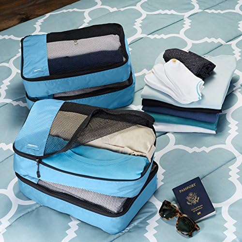 AmazonBasics 4 Piece Packing Travel Organizer Cubes Set - Medium, Sky Blue 6 AmazonBasics 4 Piece Packing Travel Organizer Cubes Set - Medium, Sky Blue