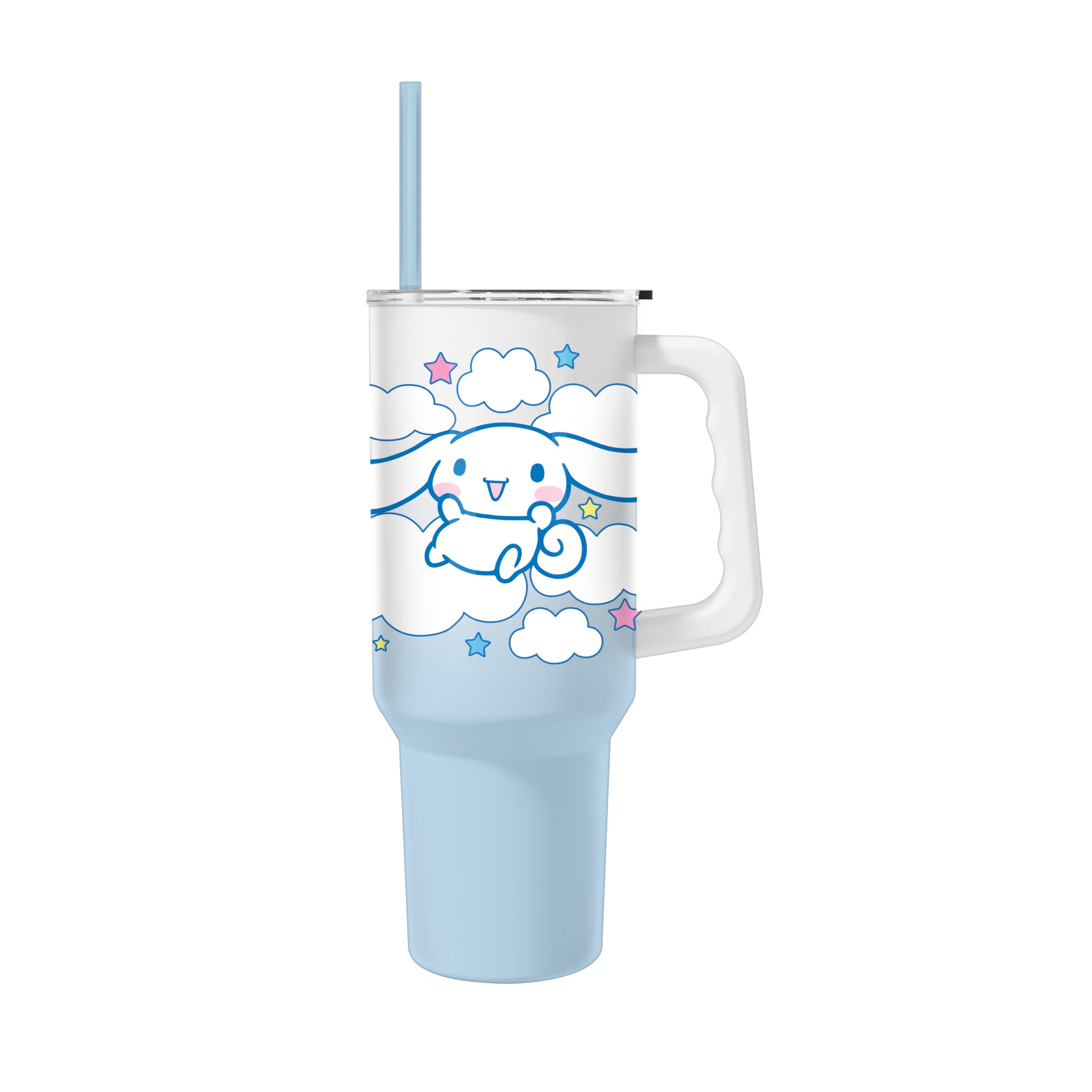 Silver Buffalo Sanrio Hello Kitty and Friends Featuring Cinnamoroll in Stars and Clouds Stainless Steel Tumbler with Handle and Straw, Fits in Standard Cup Holder, 40 Ounces Image