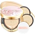 Catkin Blossom BB Cream Air Cushion Foundation Natural Coverage Moist Glowy Finish Breathable Face Makeup with 2 Refills Beige (C01 Ivory Light)