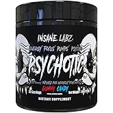 Insane Labz Psychotic Black Edition Mid Stimulant Pre Workout Powder, Energy Focus Pumps, Loaded with Creatine Beta Alanine Taurine Fueled by AMPiberry, 35 Servings (Gummy Candy)