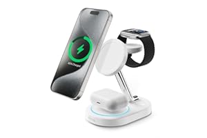 Intoval Fast Charging Station for Magsafe Apple Devices, Wireless Charger for MagSafe iPhones, 3 in 1 Magnetic Charger Stand for iPhone 15/14/13/12, Apple Watch & AirPods.(White)