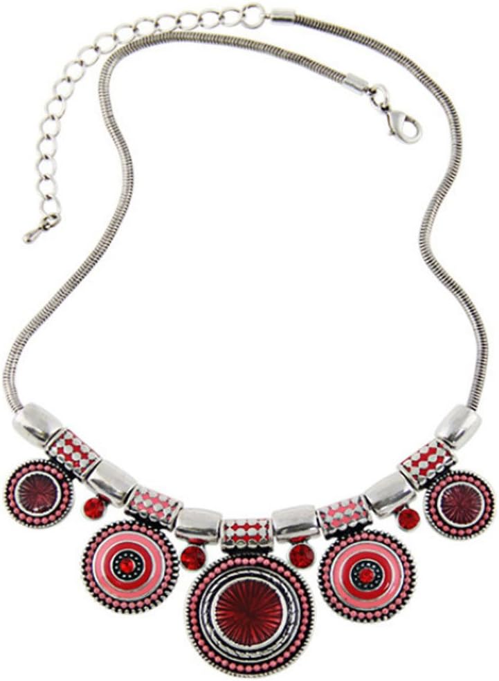 Amphitrite Boho Statement Round Pendants Enamel Rhinestone Ethnic Choker Necklace for Women,16.5”+2”Extender