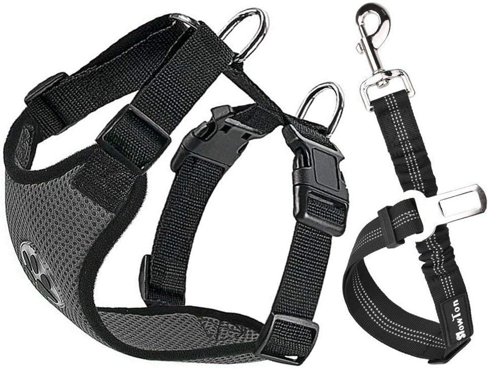 SlowTon Dog Car Harness Seatbelt Set