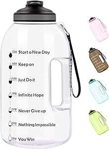 MYSHAKER 1 Gallon Water Bottle with Wide Mouth, Handle/Strap and Motivational Time Marker Reminder BPA Free Lightweight Reusable Drinking Large Capacity Water Jug for Outdoor Sports Gym Hiking Fitness