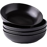 AmorArc 8.5 Inch Stoneware Pasta Bowls, 32oz Large Bowls Set of 4 for Kitchen, Wide Bowls for Pasta,Salad,Oatmeal, Microwave&Dishwasher Safe, Matte Black